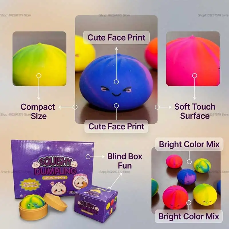 New Rainbow Toy with Steamer Box Squeeze Dough Stress Ball Realistic Steamed Bun Squeezing Toy for Fidget Sensory Anxiety Relief