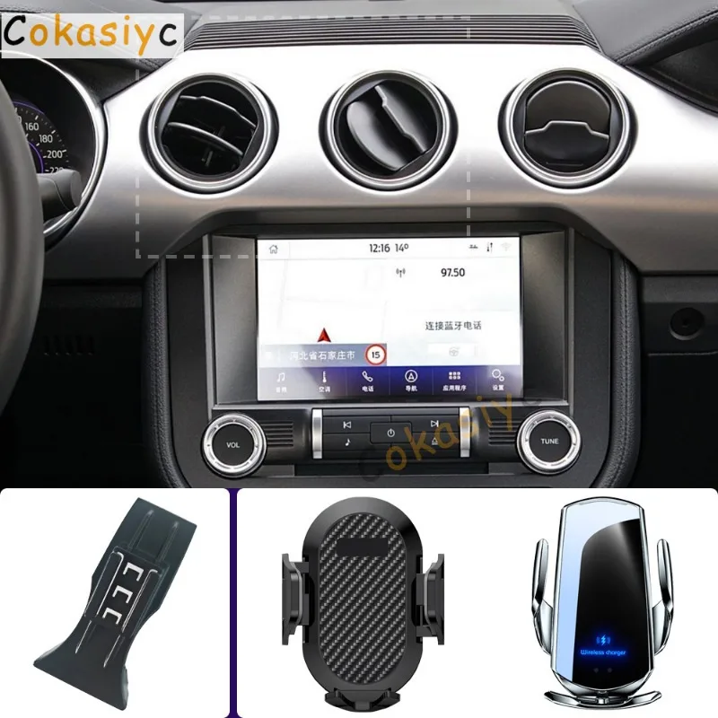 Suporte de telefone para carro, para ford mustang 2015 2016 2017-2021, suporte para celular, carregamento sem fio, base fixa especial, acessórios