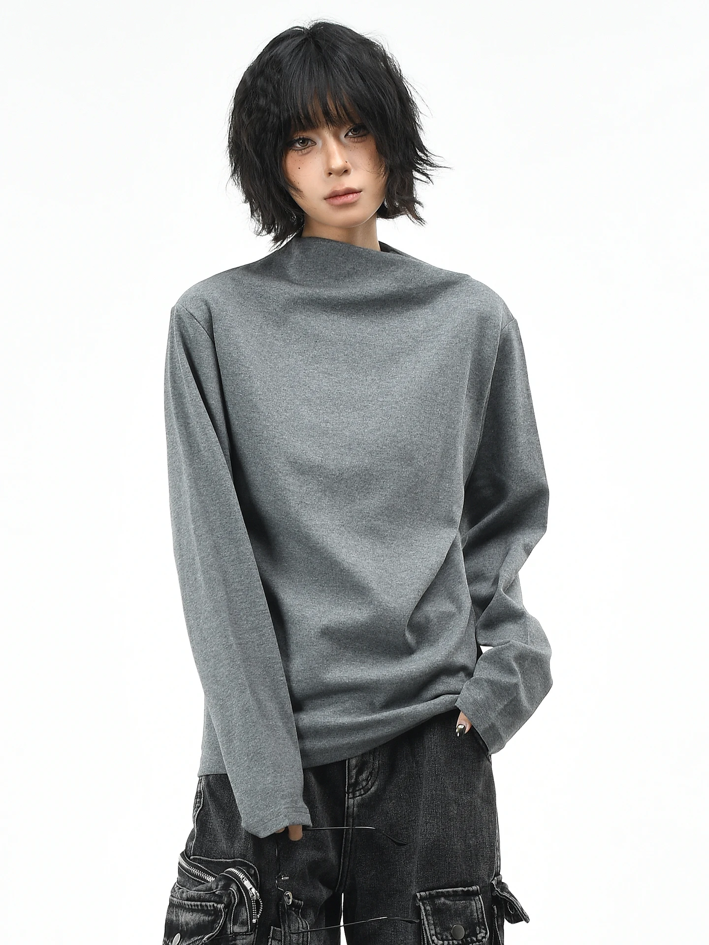 

Оригинальная американская футболка OV с длинным рукавом, высоким воротом и перекрестным дизайном, облегающая, для осеннего сезона