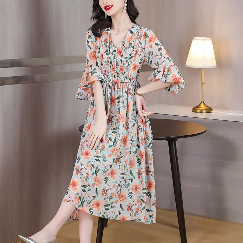 

Винтажный сарафан с цветочным принтом, женское повседневное лоскутное шифоновое платье миди, лето 2025, элегантное платье, облегающее вечернее платье, Vestidos