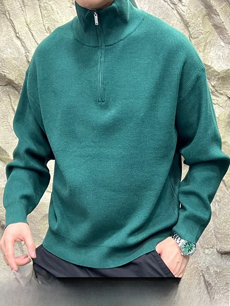 

Italian Sle! f Zip Design! Elastic Knitted Men's Sweater! Autumn Winter New Arrival! Casual American Sle!