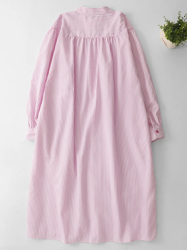 Pink Striped irt Dr Women's Faionable Loose Casual Long Sve Full Button A-Line Dr Autumn Season Ladies' Gown
