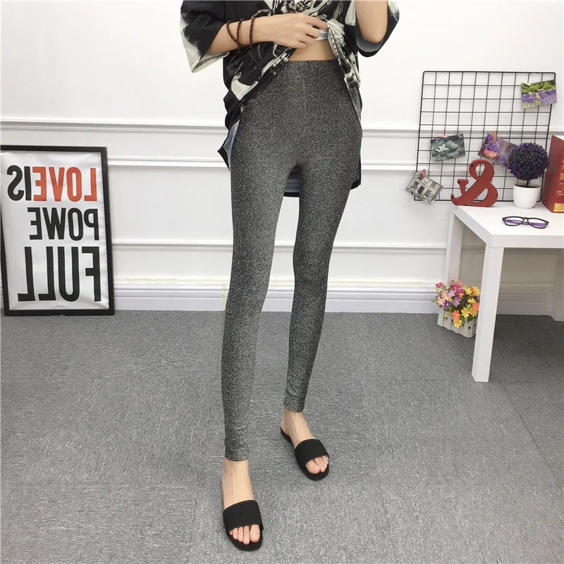 

Bright Silk Bottom Pants Wearing European Cropped Pants for Slimming, Large Elastic Tight Fit, Small Feet Long Pants,