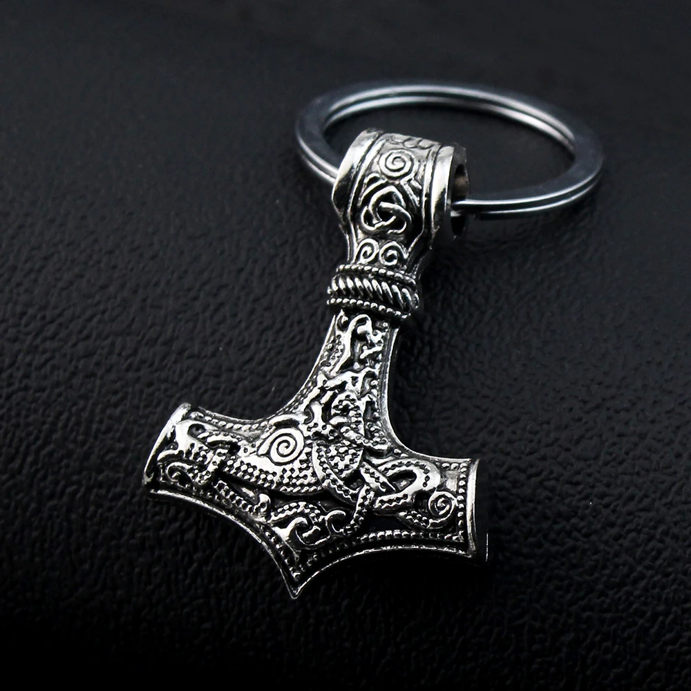 Charm Thor Hammer Mjolnir Keychain Viking Amulet Hammer Scandinavian Pendant Keychain for Women Men Jewelry Gift New