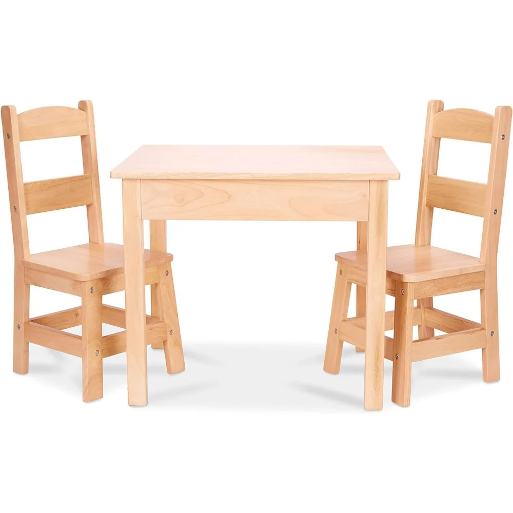 

Solid Wood Table and 2 Chairs Set - Light Finish Furniture for Playroom,Blonde