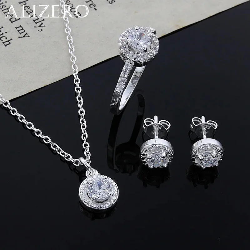 Hot trend 925 sterling Silver crystal pendant necklace earring ring for women Fashion Party wedding accessories Gift Jewelry set