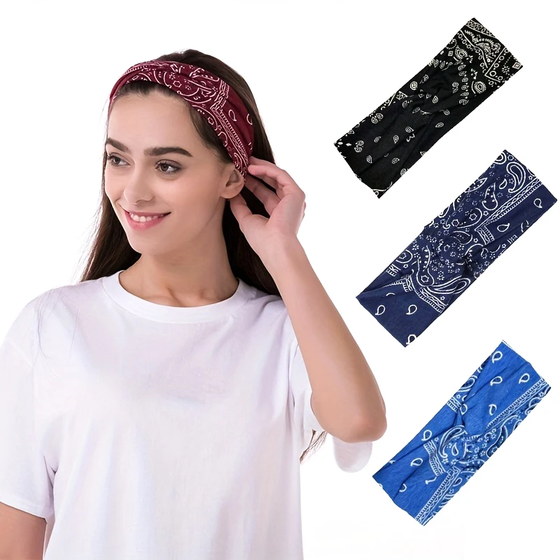 

Women Headband Yoga Sports Elastic Hair Band Print Crossover Wide Brimming Headwrap Makeup Face Wash Hair Bands Hair Accessories