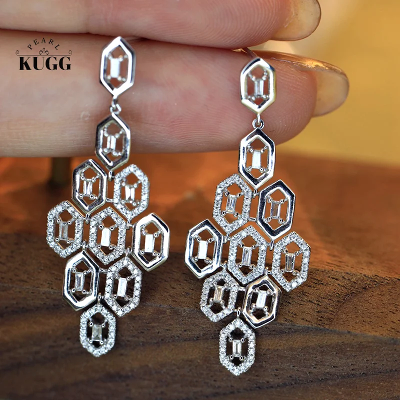 

KUGG 100% 18K White Gold Earrings Luxury Shiny Design 0.60carat Real Natural Diamond Drop Earrings for Women Senior Banquet