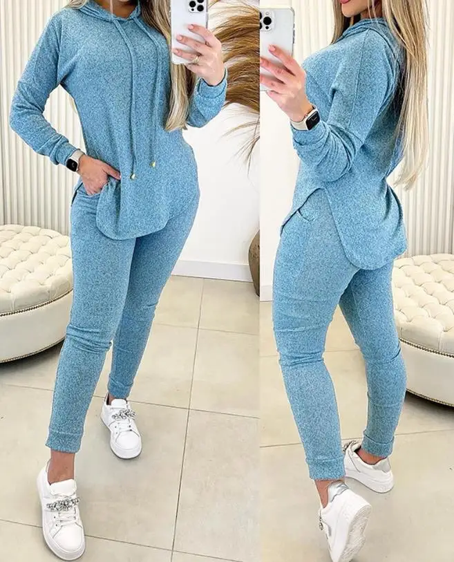 

Hooded sweatshirt and pocket design pants set for women's fashion and leisure, new women's clothing for autumn and winter 2025