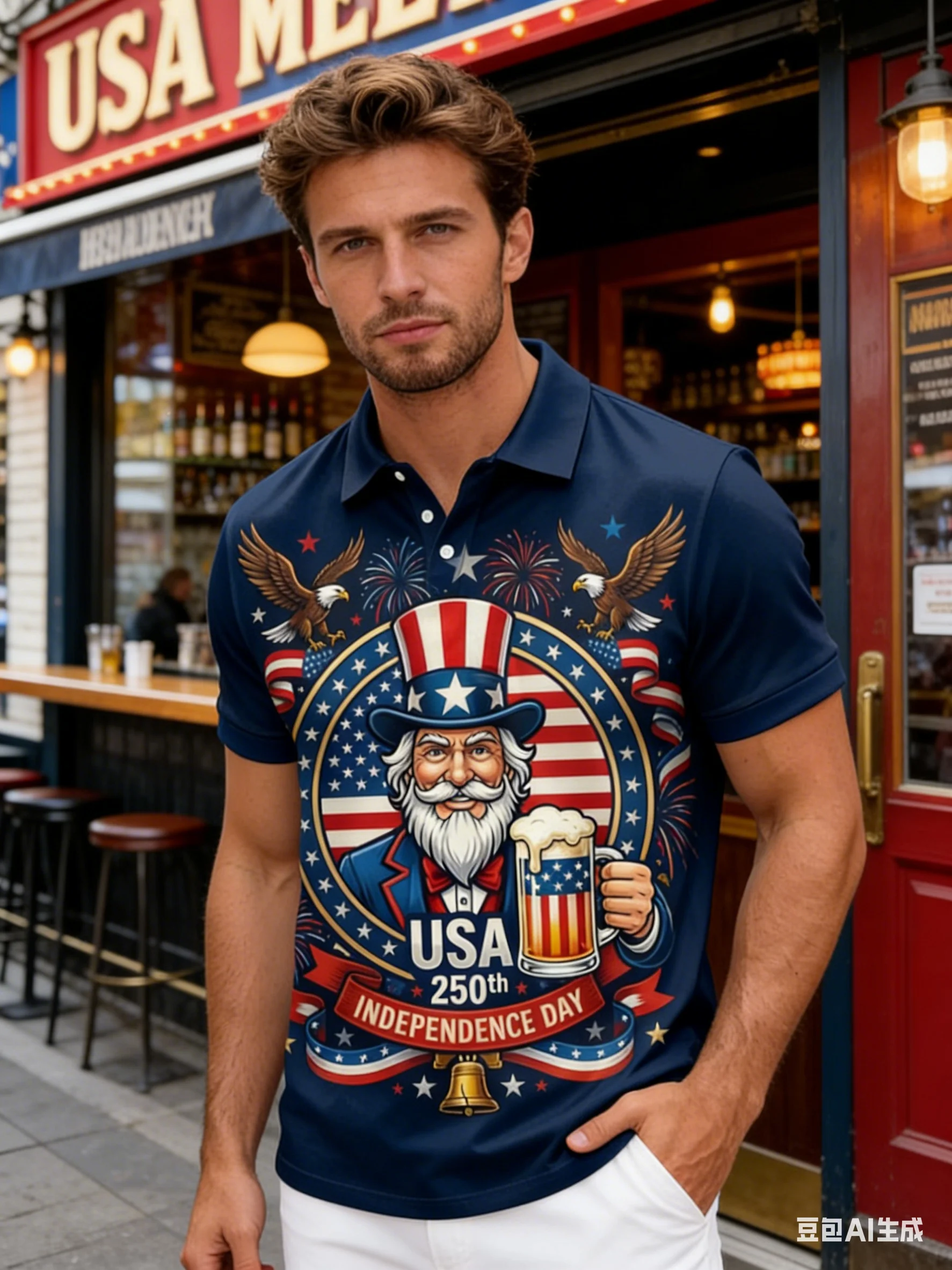 

Мужская футболка-поло к 250-летию США с 3D-принтом: орёл, Статуя Свободы, Колокол Свободы (1776-2026), патриотический дизайн, короткий рукав