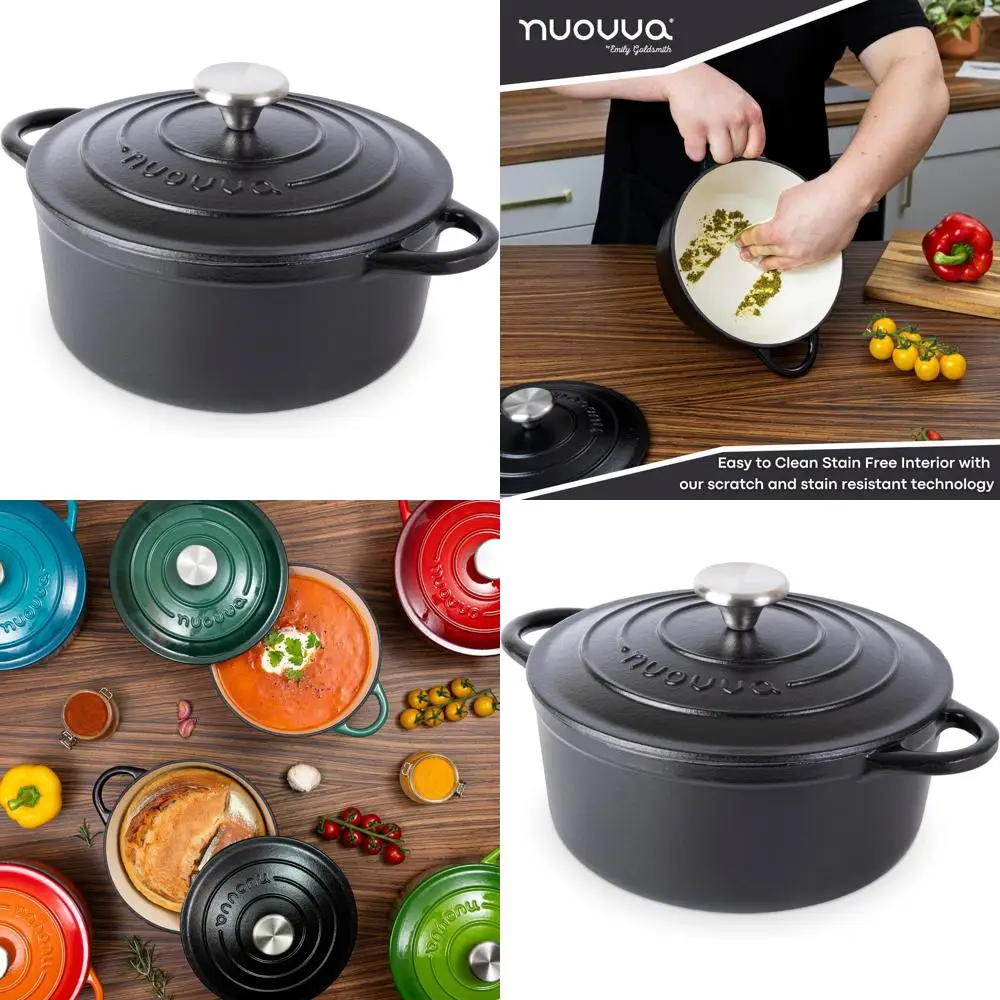 

Эмалированная чугунная жаровня с крышкой - антипригарная, 3,1 л, 22 см, черная