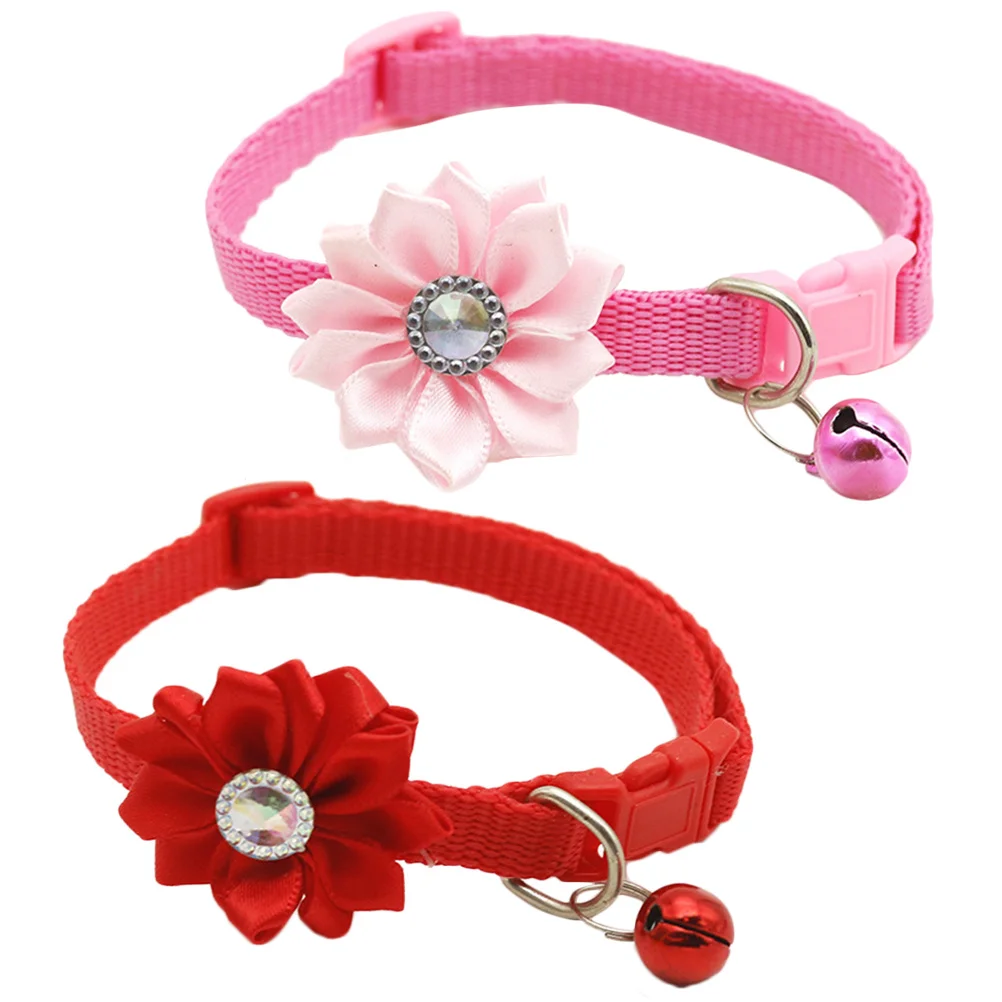 

2Pcs Bell Pet Collar Flower Design 19-23Cm Adjustable Comfortable Neck Chain for Cat Dog Holiday Daily Wear Pet Flower Collar