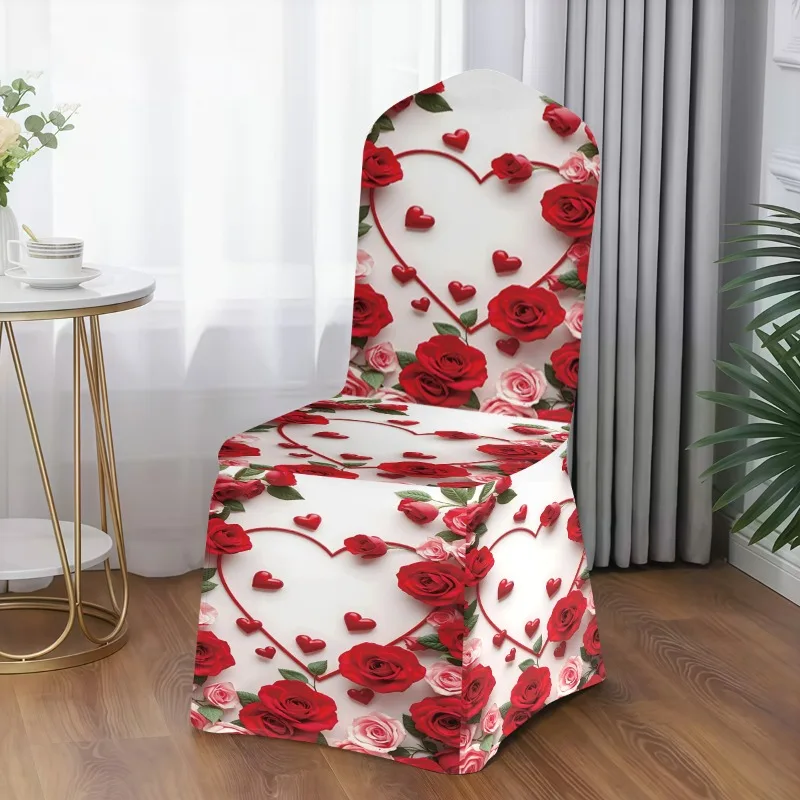 Romantic rose & heart stretch chair cover. Washable, non-slip, easy to install. Ideal for weddings, anniversaries & gifting.