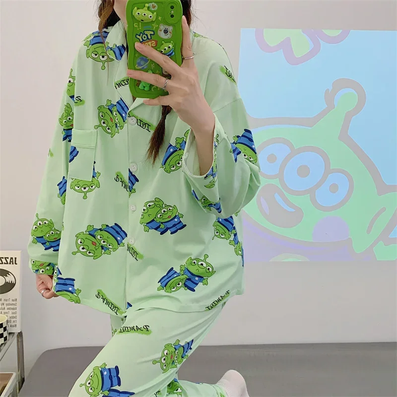 Disney three-eyed boy autumn new pajamas female cartoon cute can be worn outside loungewear comfortable two-piece set