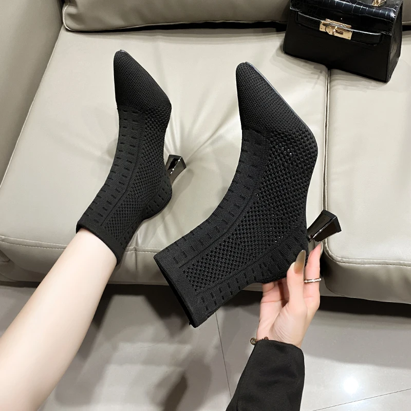 2024 Shoes Elastic Boots Pointed Oversized Women Boots Version High Heels Midsole Slim Boots Luxurious Fashion Women Shoes