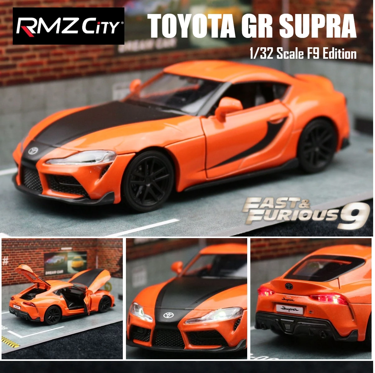 Fast & Furious 9 Toyota GR Supra Racing Car Toy For Children 1/32 Diecast Miniature Model Pull Back Collection Gift for Boy Kid