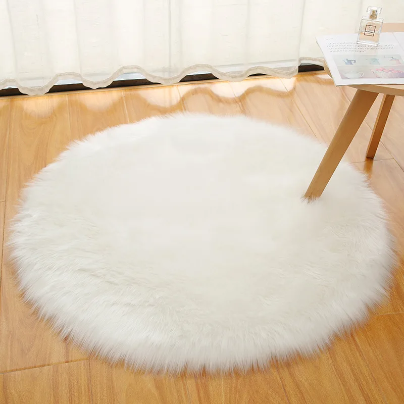 White Plush Round Carpet Nordic Bedroom Hanging Basket Makeup Dressing Table Floor Mat Computer Chair Imitation Woollen Blanket