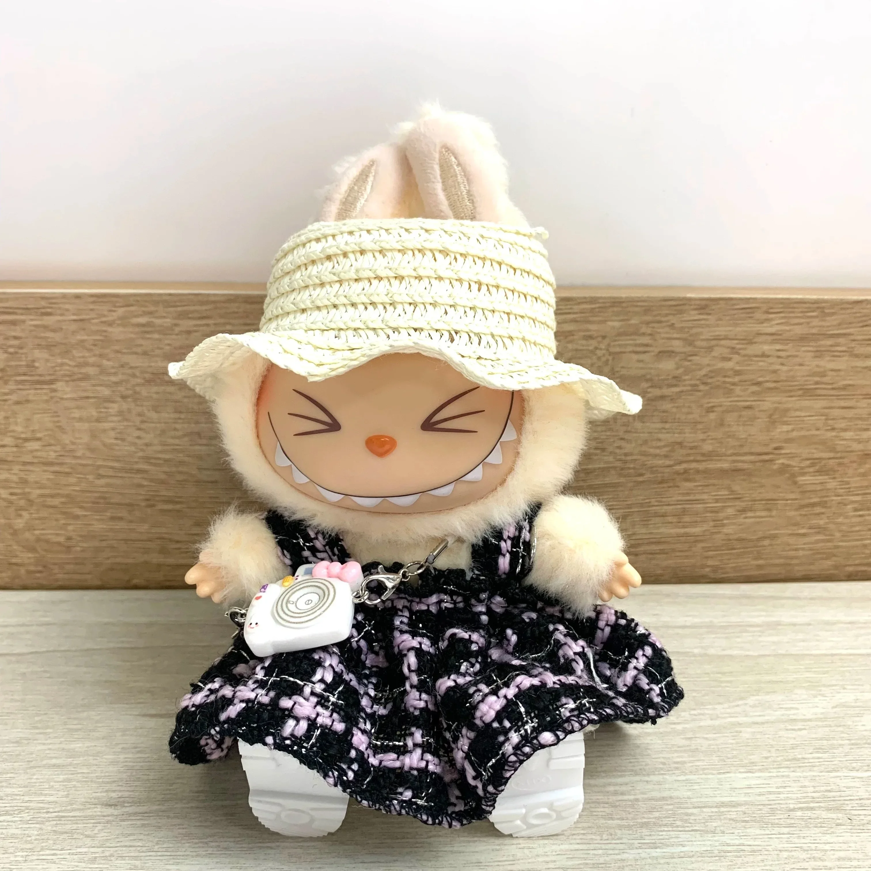 

Doll Clothes Outfit Accessories Labubu Clothes Designer Black and White Plaid Dress Set DIY Mini Dolls Clothing Girl Gift