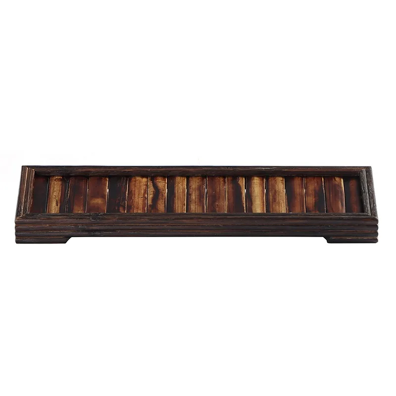 

Retro bamboo row rectangular cup holder dry brewing table drain tray tea tray pot bearing heat insulation pad