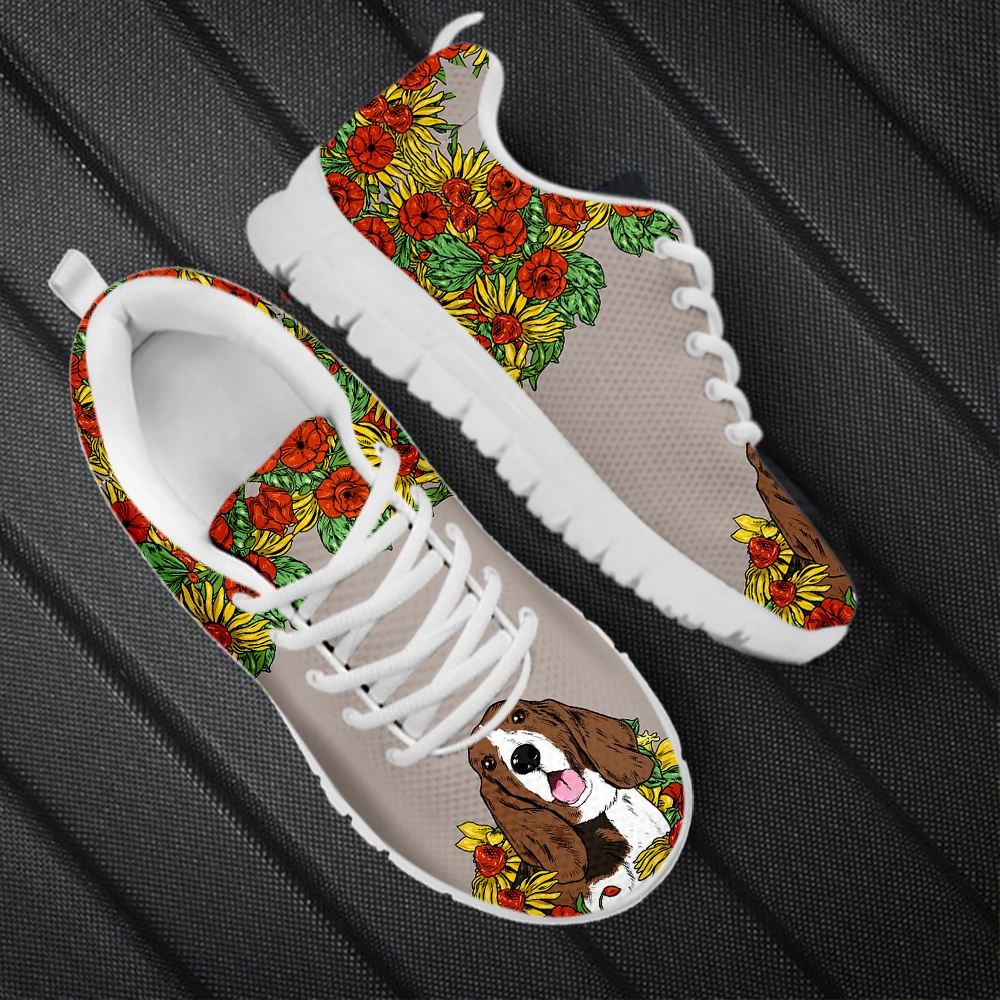 INSTANTARTS Lovely Boston Bull Terrier Floral Pattern Women Flat Shoes Wear-Resistant Casual Sneakers for Girls Zapatos Mujer