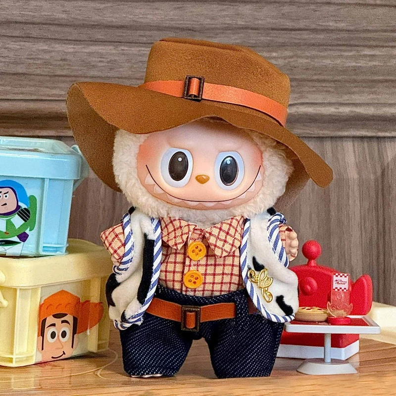 

Милая ковбойская одежда для Labubu, модный комбинезон, комплект одежды, шапки для Labubu V1V2 V3, одежда с героями мультфильмов, наряд, аксессуары для кукол