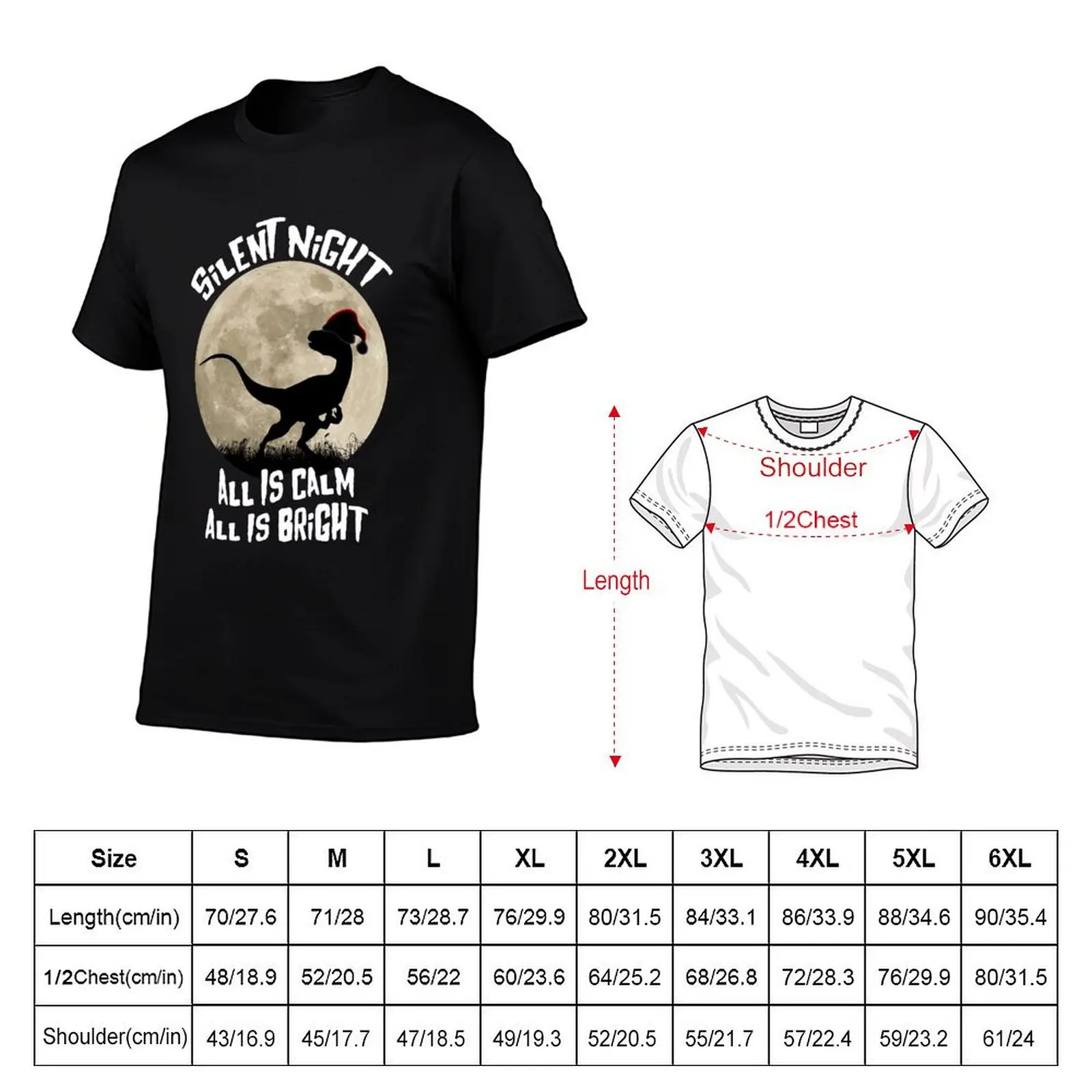 Christmas Silent Night All Is Clam All Is Bright Velociraptor Santa Hat Full Moon T-Shirt Blouse graphics tees men clothings