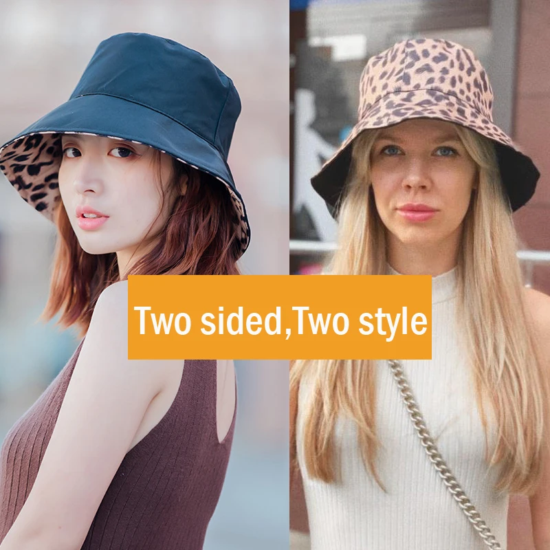 2022 Two Side Leopard Bucket Hat For Women Reversible Panama Travel Sun Hat Summer Ladies Beach Sun Protection Fisherman Hats