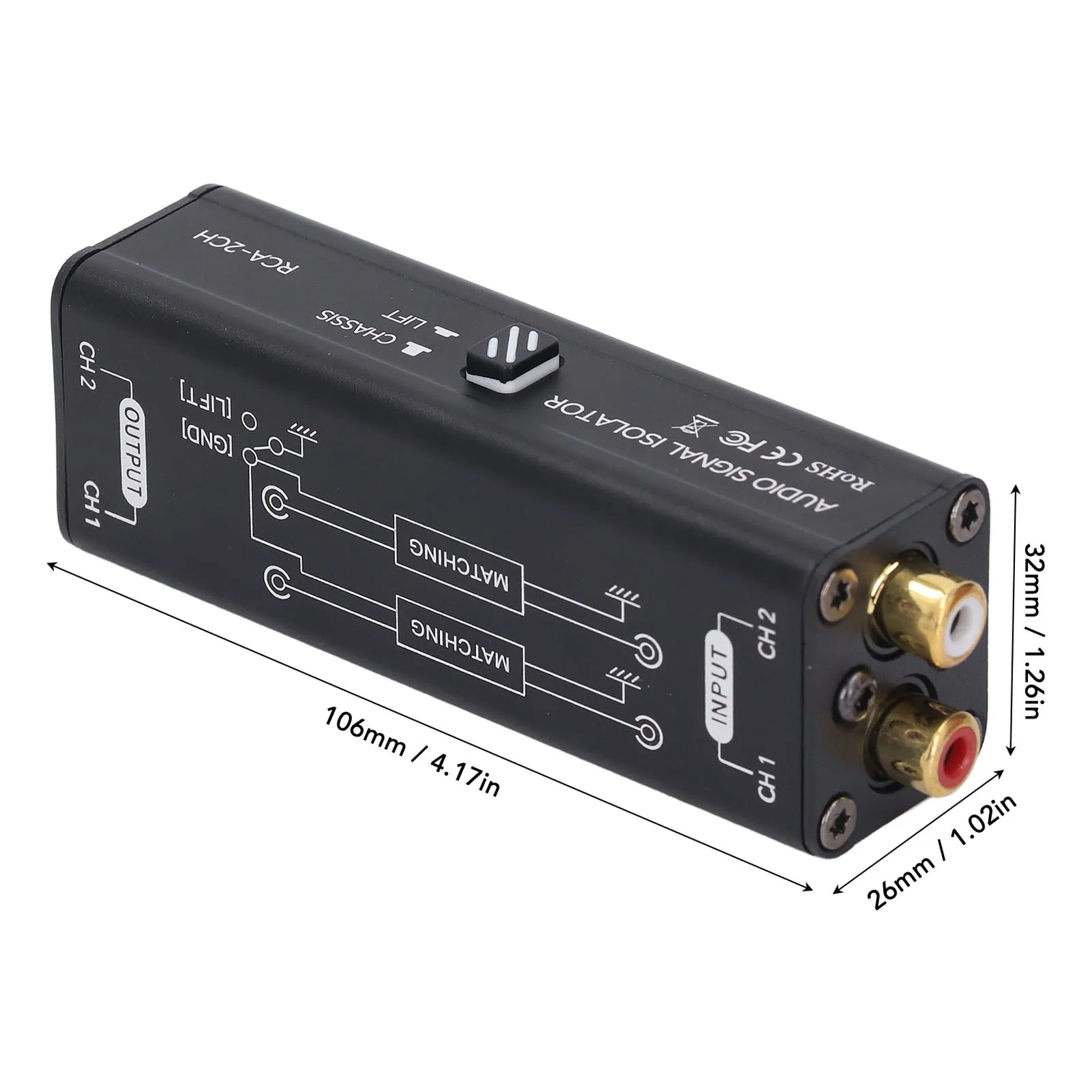 2 Channel Ground Loop Noise Isolator Sound Signal Filter Hum Eliminator 2CH for Conference Microphone Mixer Player