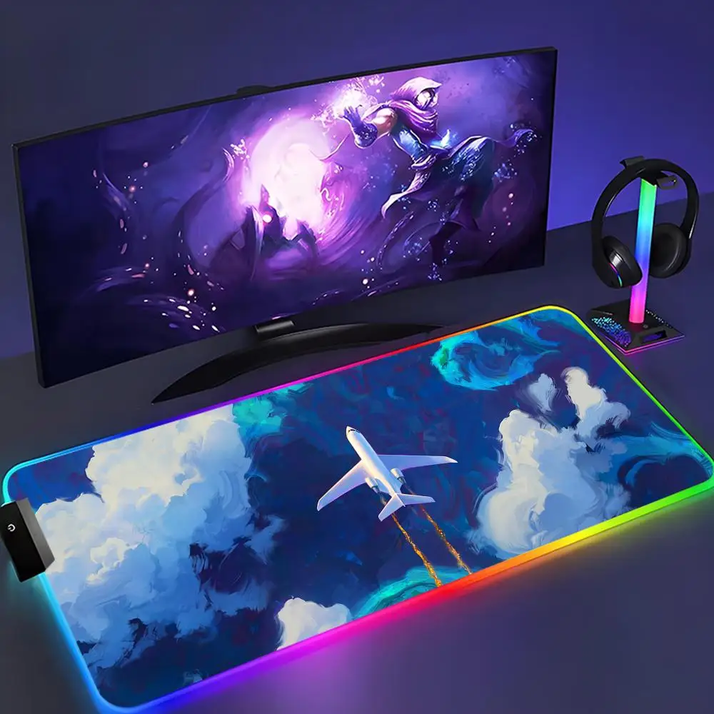 Aviation Airplane Mouse Pad XXL RGB Mouse Pad Kawaii Gaming Accessories Computer keyboard Large Led Desk Mat Backlight Mousepad