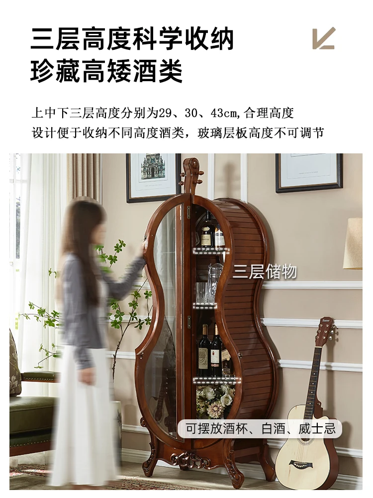 Armadietto per vino per violoncello americano, espositore per tè e vino retrò di fascia alta per ristorante ospite Bicchiere europeo in legno massello