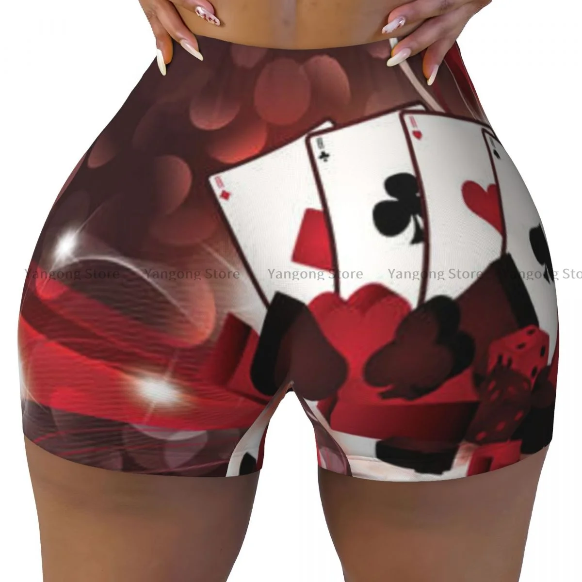 

Spandex Yoga Shorts for Women Casino With Poker Cards Workout Booty Shorts