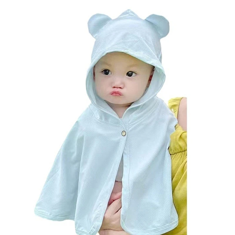 QX2D Wearable Blanket Lovely Animal Ear Newborns Wrap Towel UPF50+ Sun Protections