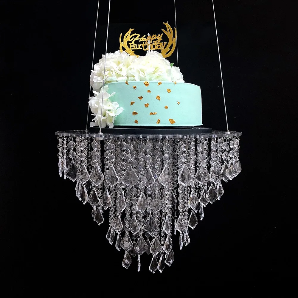 17'' Acrylic or Crystal Hainging Swing Cake Stand Party Decoration Wedding Chandelier Drape Suspended Cake Stand for Home Decor