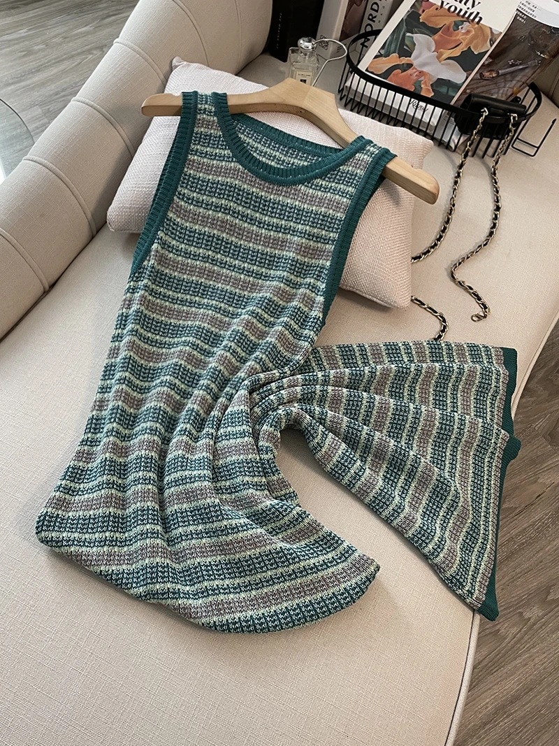 

Летний свободный вязаный жилет в полоску Lazy Sle, удлиненный до середины бедра, базовый, осенний стиль