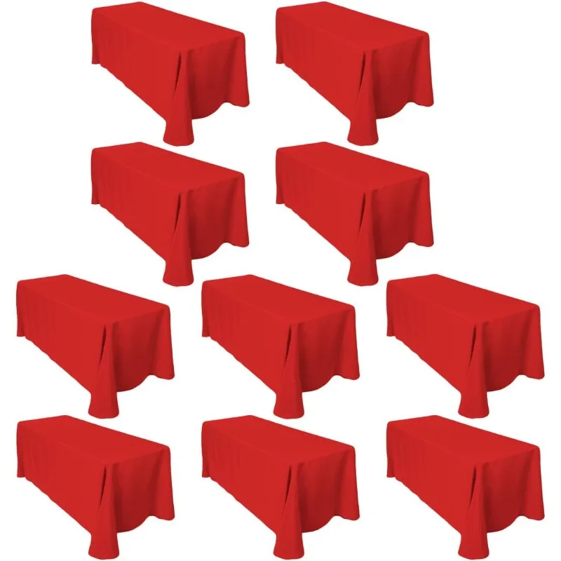 Bulk Rectangular Tablecloths 90 in x 132 in with Rounded Corners - Red Table Cloths for 6 ft Rectangle Tables Floor Length