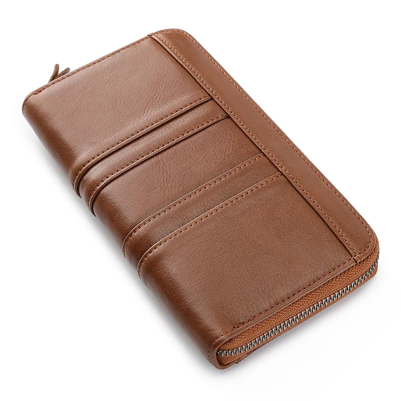 

Genuine Leather Men's RFID Blocking Wallet Long Cowhide Multi-card Holder Phone Handbag