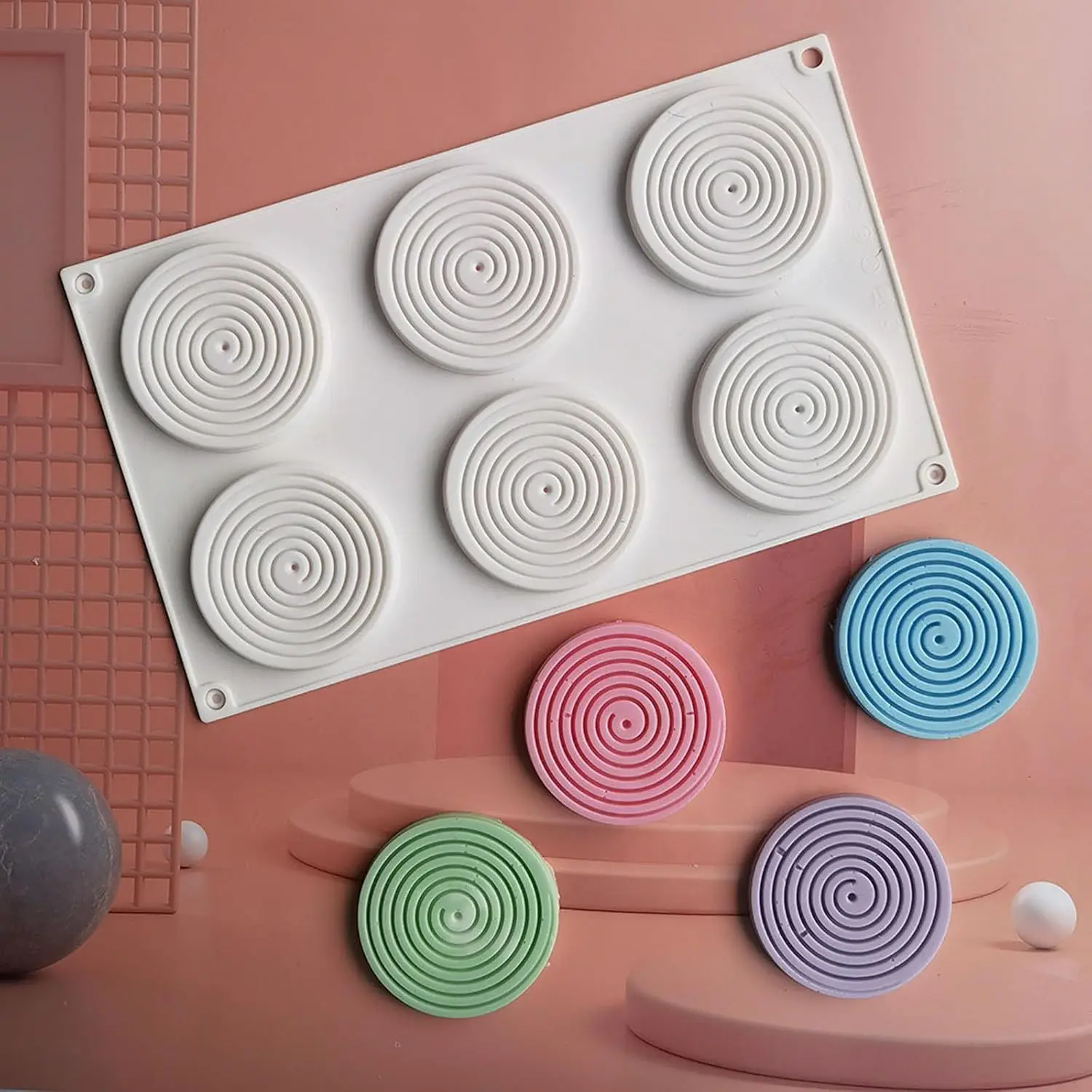 

6-Cavity Silicone 3D Tourbillon Baking Mold - Reusable Non-Stick for Mousse, French Desserts & Chocolates - Easy Release