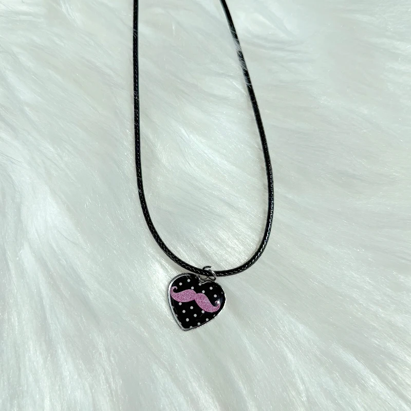 Y2K Polka‑Dot Mustache‑Heart Pendant Necklaces Korean Fashion Jewelry for Women Kawaii 90s Vintage Aesthetic Accessory