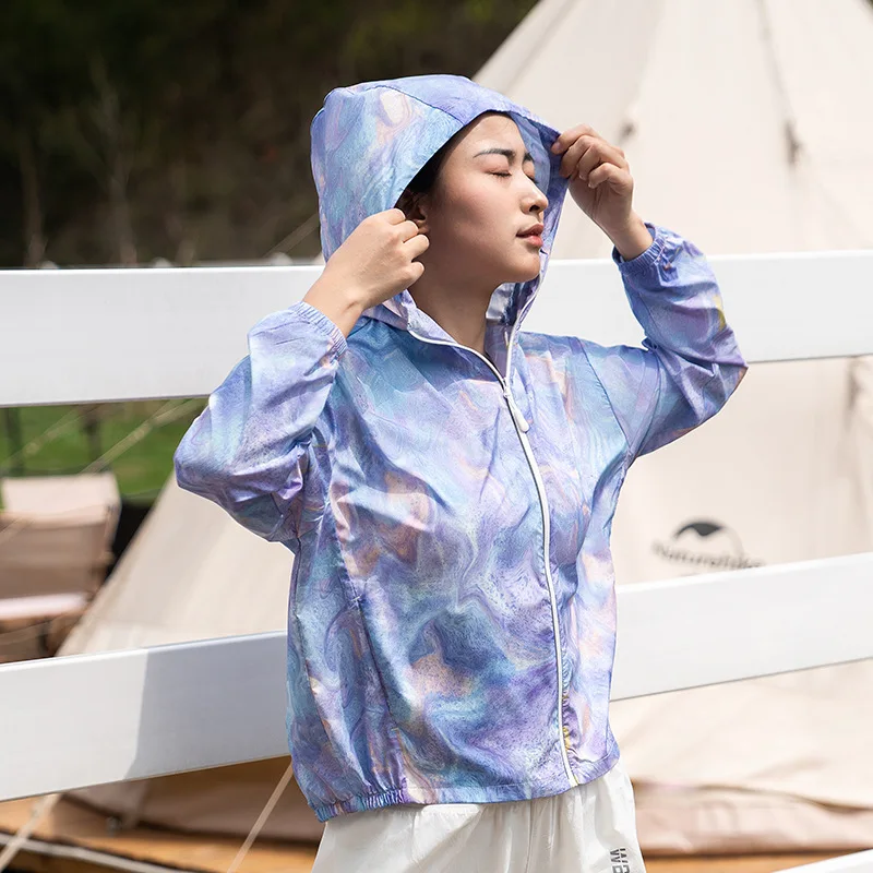 Sun Protection Clothing, Outdoor Women's One-Piece Hooded Colorful Printed Lightweight Breathable Uv-Protective Coat