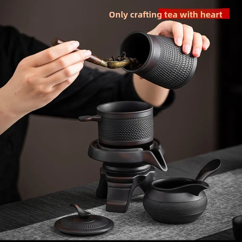 Anti-scalding automatic tea set office high-end guest stone grinding teapot Kung Fu