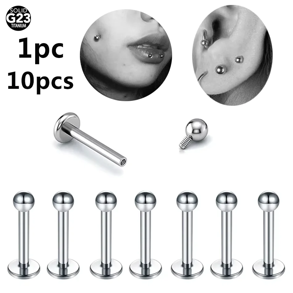 1/10pcs Titanium Ball Labret Piercing 3mm Base Internally Threaded Cartilage Stud Earring Tragus Body Jewelry 14G 16G 18G