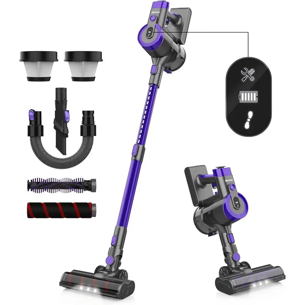 Aspiradora inalámbrica palo ultraligero 365W Motor 27KPa succión 6 en 1 de mano 45 minutos de tiempo de ejecución 60dB reducción de ruido HEPA