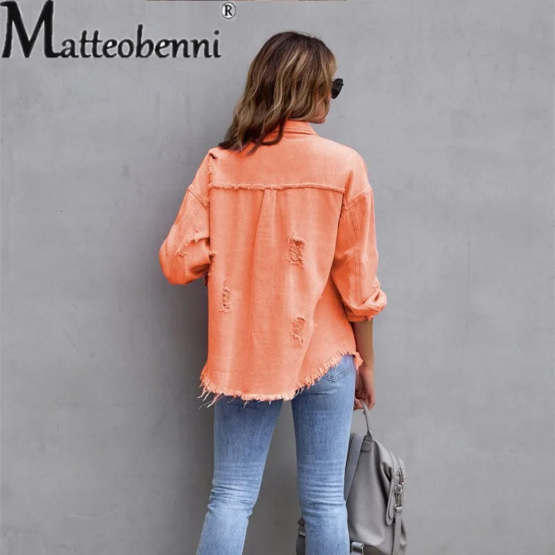 Sweet Color Splicing Pocket Denim Jacket Female Fashion Streetwear Lapel Long Sleeves Single-breasted Cardigan Loose Women Coat