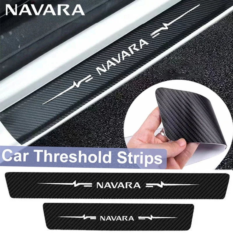 Car Accessories Door Threshold Scuff Plate Decals for Nissan Navara Badge Carbon Fiber Doorsill Stickers Pedal Protective Film