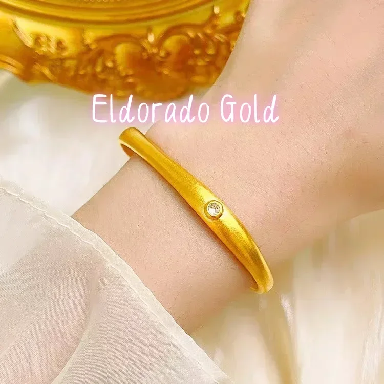 Eldorado Gold  9999 24K real gold ancient point drill horseshoe bracelet opening solid gold high-grade sense bracelet for women