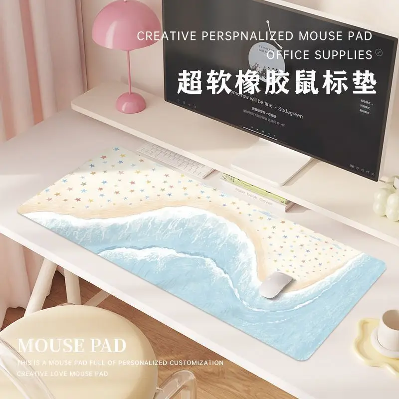 Leather Desk Pad Protector Pink Blue Gradient Beach Star Y2K Mouse Pad Office Desk Mat Waterproof Non-Slip PU Desk Blotter Pad