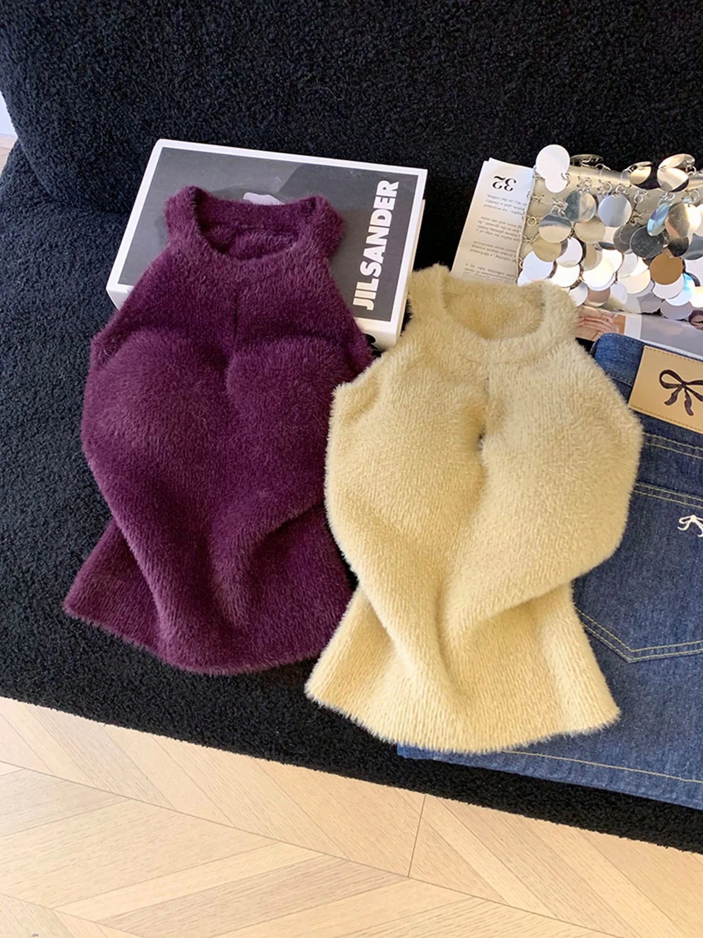 

Emily Clud Recommended Water Rabbit Fur Vest Top Women's Autumn Winter Faion Warm Thiened oulder Pad Ne Hanging Belt