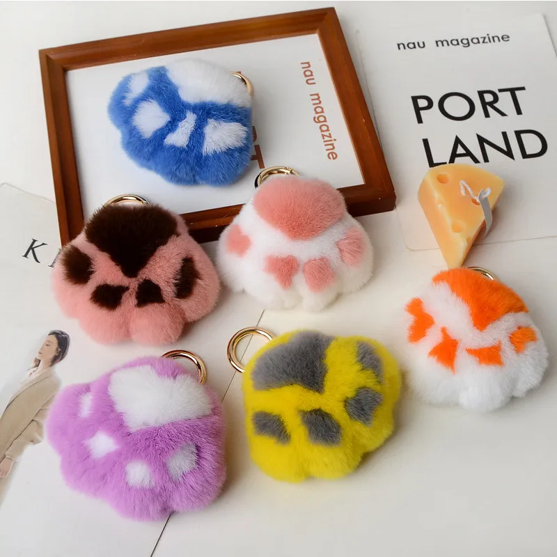 

Women's Lovely bubu Cat Paw Fur Keychain Charm Fashion Plush Bear Paw Car Key Chain Bag Pendant Keyrings Party Favor Jewelry