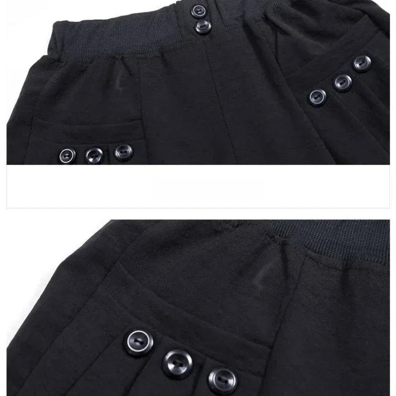 Spring Autumn Women's Clothing Solid Color Elastic High Waisted Pockets Button Casual Trousers Straight Pencil Office Lady Pants