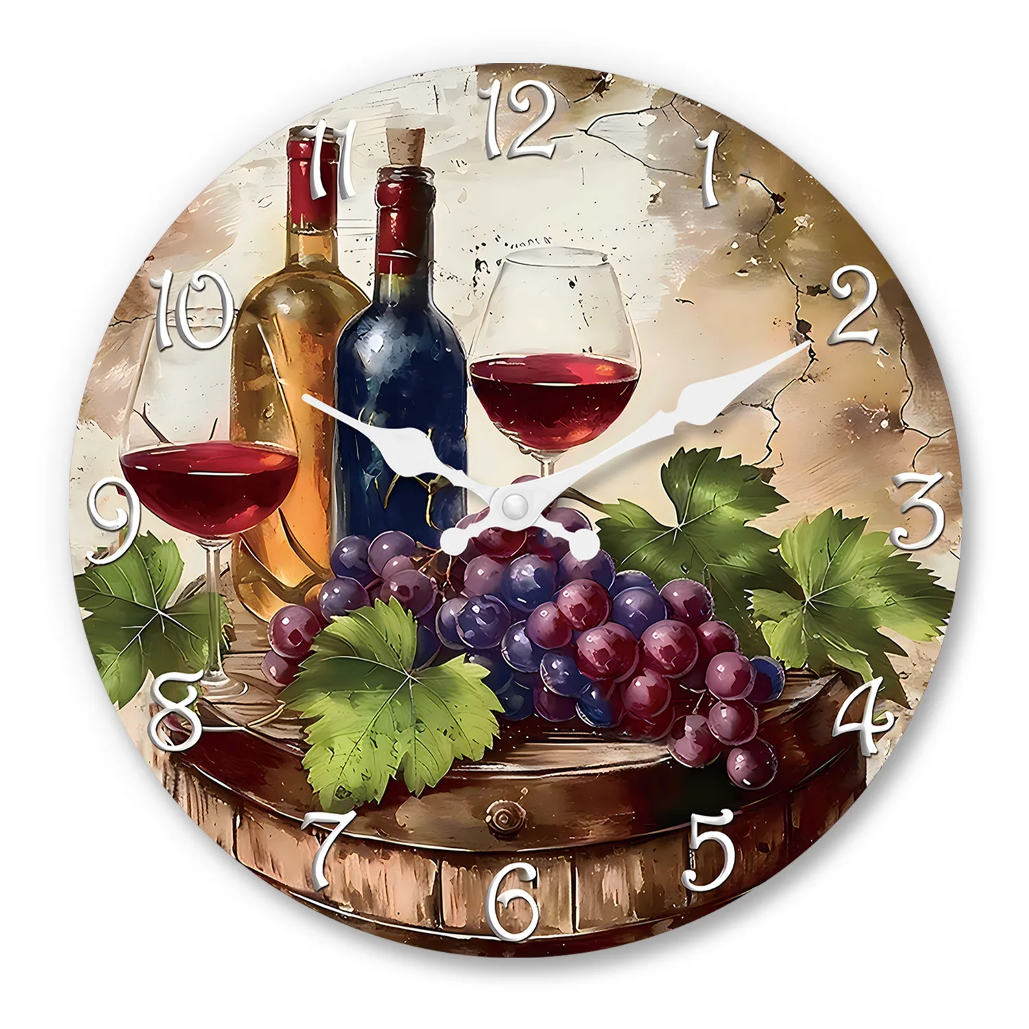 Vintage Elegant Wine Pattern Wooden Wall Clock Living Room Bedroom Kitchen Home Decor Silent Quartz Clock Holiday Gift 10-Inch 12-Inch 14inch 16inch